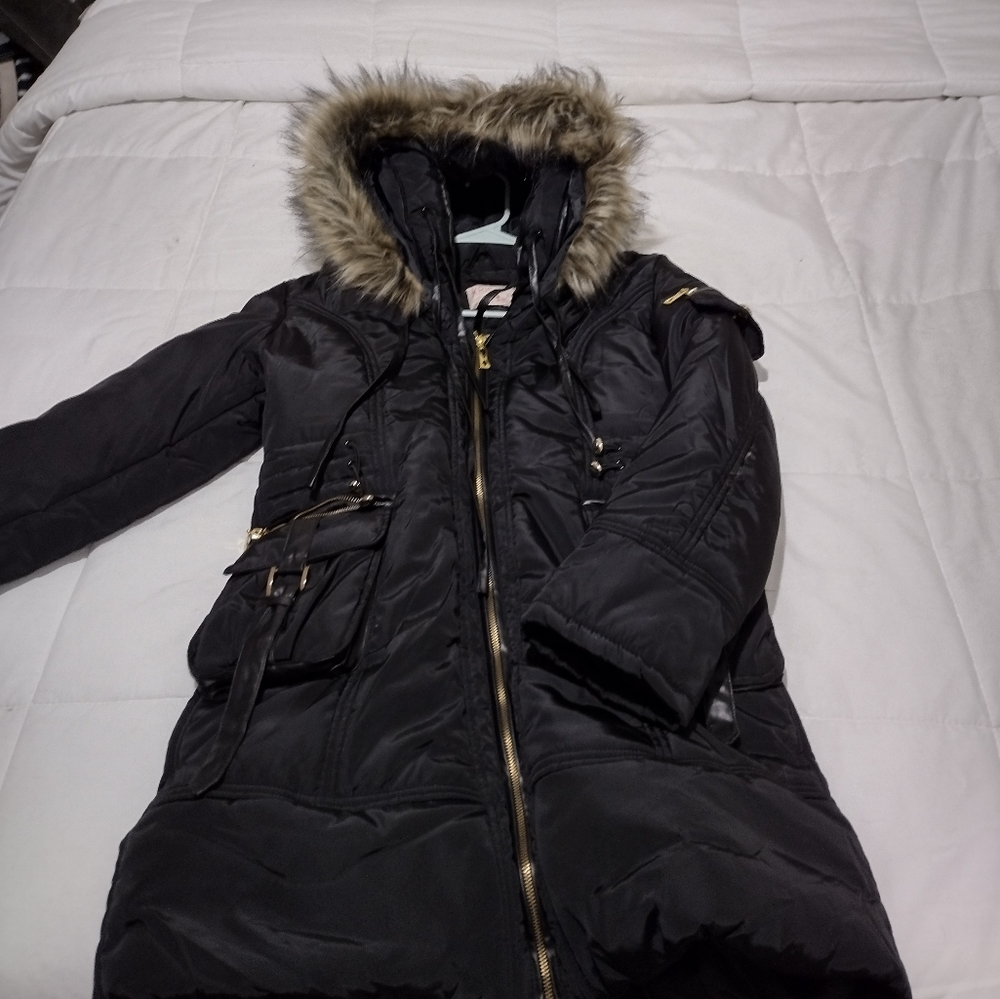 Women's black winter coat.